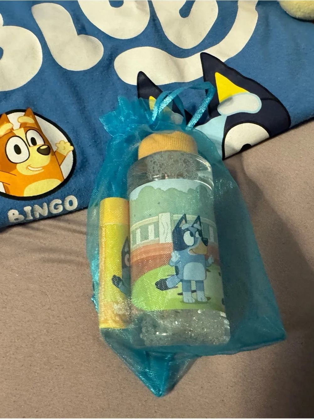 NEW Bluey Bundle! — TalkingBingo Plush, Bluey & Bingo Tee (Size 7) & Bubbles Set